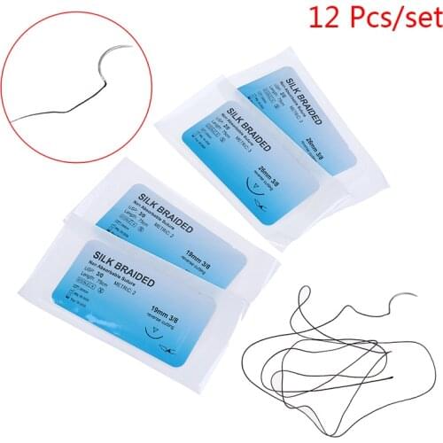 Hot sale 12Pcs/Set Medical Needle Suture Silk Braided Monofilament Thread Suture Practice Kit