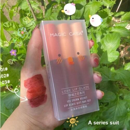 Three-piece Lip Glaze Lipstick Matte Nonstick Cup Not Fade Velvet Matte Lip Glaze Set Long Lasting Easy To Color Lip Gloss TSLM1