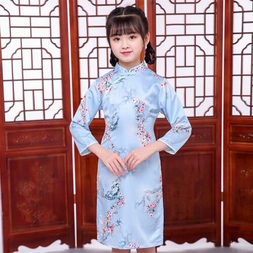 Girls Chinese dress new year party qipao cheongsam Long sleeve Spring Traditional dresses