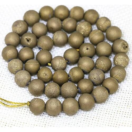 New arrival electroplate natural crystal drusy onyx agat gold-color round beads 6,8,10,12,14mm high quality jewelry 15inch B1632