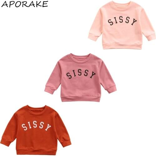 2021 1-6Y Toddler Baby Girls Sweatshirt SISSY Letter Print Round Neck Long Sleeve Top Sweatshirt Autumn Casual Pullovers