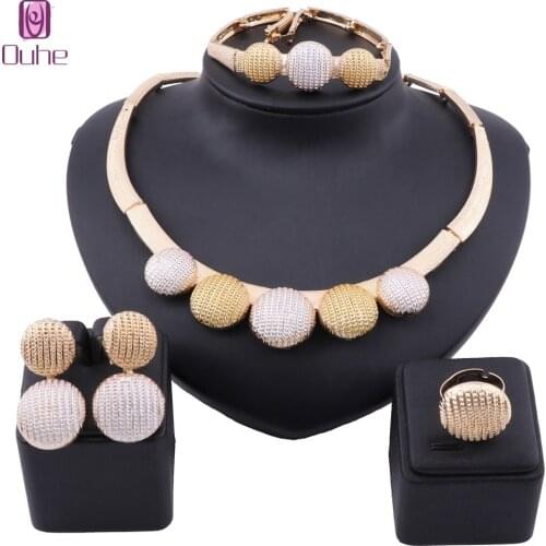 Trendy Jewelry Set Gold Colorful African Beads Necklace Bangle Earring Ring Saudi Women Party Bridal Decoration Set