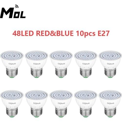MOL 10pcs plant lamp cup E27 plant growth 220V leds plant fill light Phyto 48 Led Grow Bulb Red Blue Spectrum