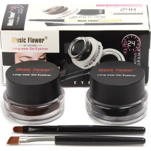 Music Flower 2 In1 Brown / Black Eyeliner Gel Cream Lasting Make Up Waterproof Smudge-proof Cosmetics Set Eye Liner + Brushes