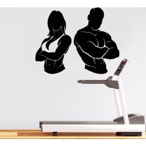 Couple fitness wall decal vinyl gym woman man fitness muscle beautiful body sticker yoga furniture bedroom training decor js22