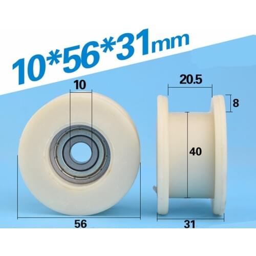 [H1056-31] 2PCS high loading H groove type 6200zz PA66 NYLON bearing roller wheels 10*56*31mm guide wire track pulley