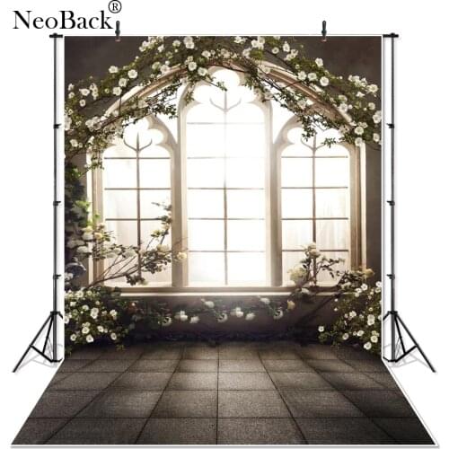 NeoBack French Arch Window Floral Photo Wedding Studio Backgrounds Printed Vinyl Photography Indoor Studio Backdrop P1048
