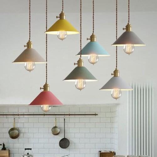 Nordic Style Iron Color Pendant Light Colorful Shade Iron Wood Lamp Hang Lighting Living Dinning Room Restaurant Hotel Ful Ing