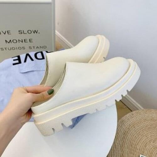 2021 new slippers summer fashion leather shoes loafers high top slippers ladies black high heels