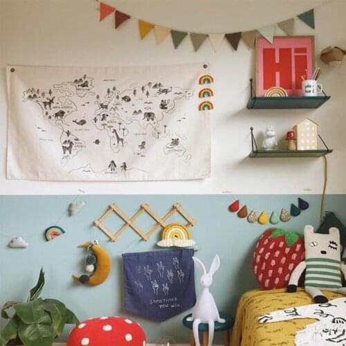 Ins New Canvas Childrens Room Wall Cloth Hanging Decoration Map Tapestry Decorative Painting Photograph Background Cloth