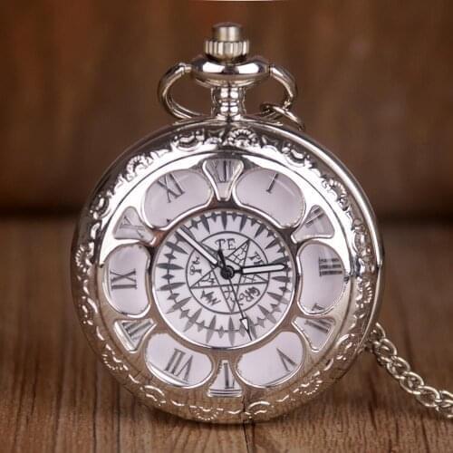 New fashion silver quartz pocket watch black deacon black butler analog pendant necklace clock mens ladies watch gift
