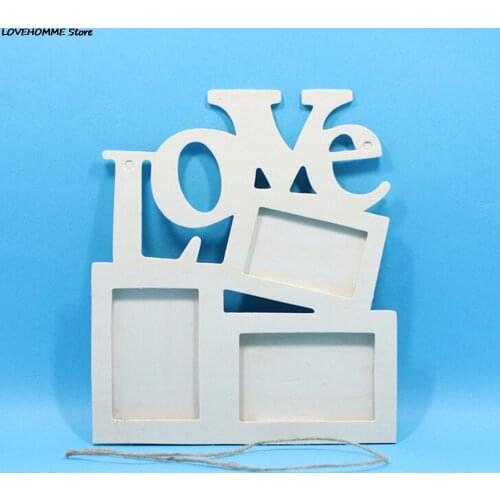 Wholesale Durable Lovely Hollow Love Wooden Family Photo Picture Frame Rahmen White Base Art Home Decor