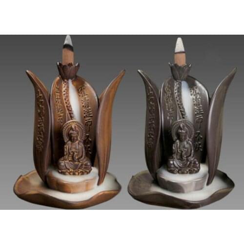 Creative Smoke Backflow Guanyin Lotus Incense Burner Flower Out Ceramic Censer