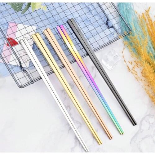 1 Pair Stainless Steel Chinese Chopsticks Non-Slip Reusable Metal Chopstick for Sushi Hashi Food Sticks Tableware Kitchen Tool