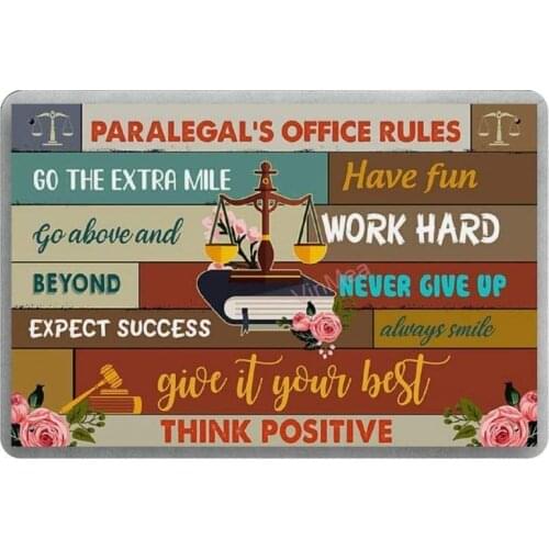 Paralegal&Rsquo;S Office Rules Retro Metal Tin Sign Plaque Poster Wall Decor Art Shabby Chic Gift