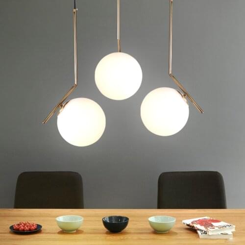 Glass ball pendant lamp bedside small chandelier restaurant bar creative simple single head LED brass ball glass pendant lamps