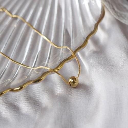 YUN RUO 18 K Gold Plated Snake Chain Gold Bead Choker Necklace Fashion Titanium Stainless Steel Jewelry Woman Accessory Not Fade