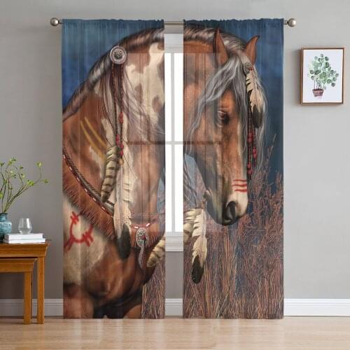 Oil Painting Horse Sheer Curtains for Living Room Modern Voile Curtain Bedroom Tulle Curtains Window Drapes Decor