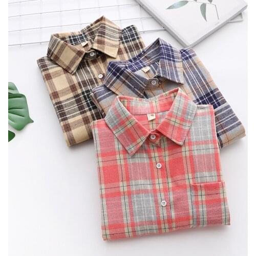 Plaid Women Blouses Shirts Tunic Womens Tops And Blouse 2020 Long Sleeve Clothing Button Up Down Pockets New Ladies Tops Autumn