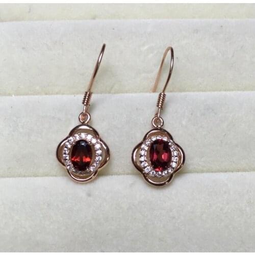 Natural Garnet earring Free shipping Natural real garnet 925 sterling silver earrings 5*7