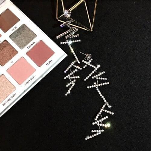 Korean Fashion Irregular Geometric Shining Rhinestone Dangle Earrings for Women Luxury Crystal Piercing Earring Party Jewelry