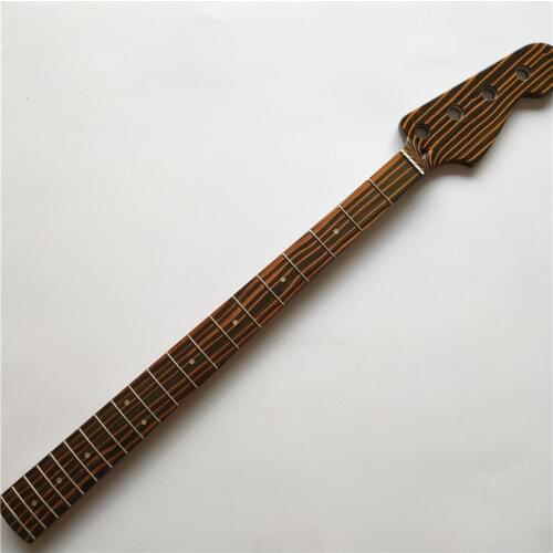 Zebra wood Electric Bass Guitar Neck Replacement 4 string 20 Fret gloss