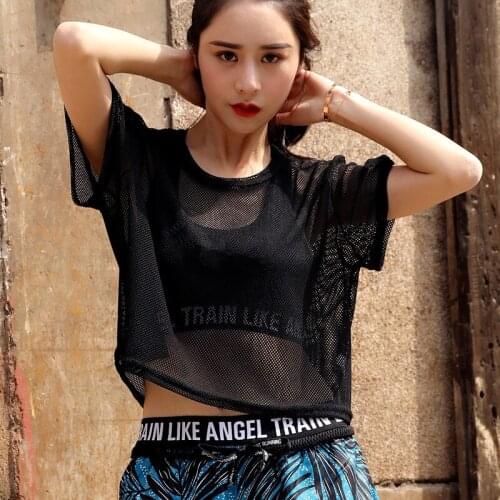 Sports Quick-Drying Clothes WomenS T-Shirt Loose Blouses Hollow Sports Short-Sleeved Fitness Clothes Yoga Clothes Running Mesh