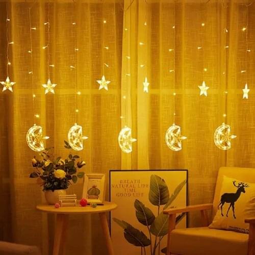 2.5M Moon Star Garland Led Curtain Fairy String Light Holiday Christmas Light For Wedding Home Party Garden Ramadan Decoration