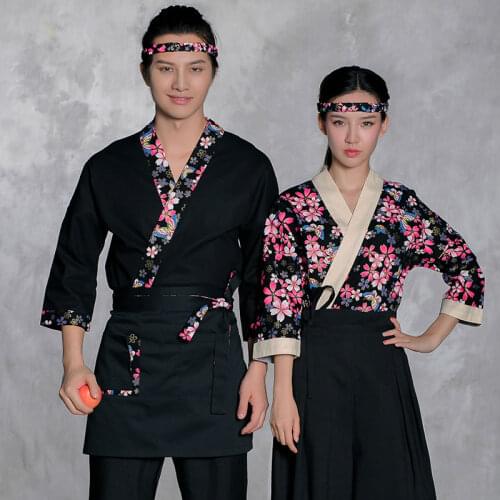 High Quality Cherry blossoms Japanese cuisine Men Sushi chef uniform Woman Restaurant work clothes