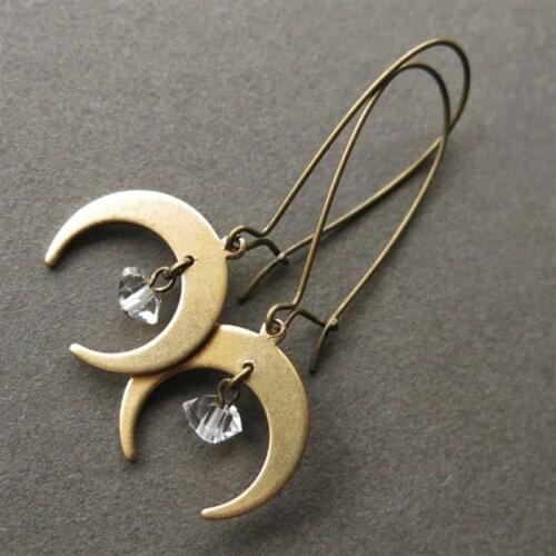 Crescent Moon Earrings Moon Phase Raw Crystal Clear Quartz Celest celestial jewelry Fashion witch Witch magic pendant women gift