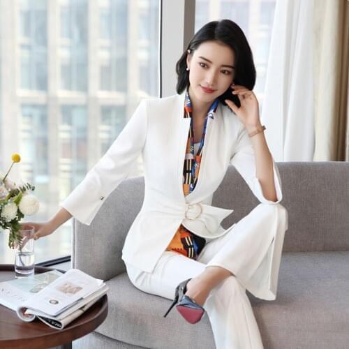 Ladies suit autumn and winter new casual waist slimming West decoration body split trousers suit wild womens two-piece suit