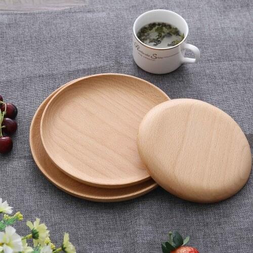 Decorative Wooden Tray Japanese Style Round Wood Tray Food Storage Plate Dinner Plate Beef Steak Fruit Snack Trays Decorative