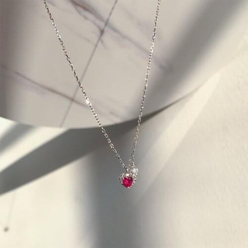 Silver Plated Red Zircon Love Heart Necklaces for Women Wedding Jewelry Long Necklaces Statement Jewelry
