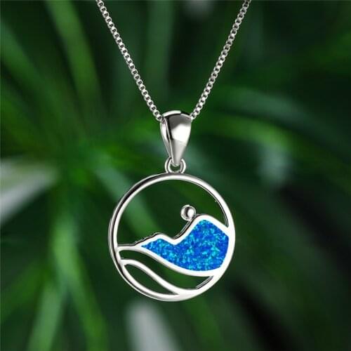 Charm Female Opal Stone Pendant Necklace Rose Gold Silver Color Chain Necklaces For Women Cute Hollow Wave Wedding Necklace