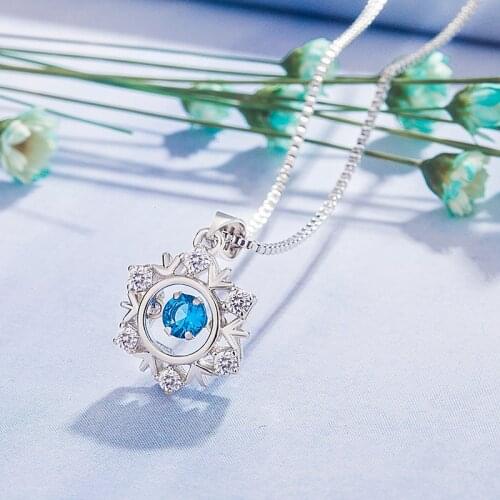 Trendy Charm 925 Sterling Silver Necklace Hexagram Blue Crystal Gemstone Pendants Necklaces For Women Girl Party Wedding Jewelry