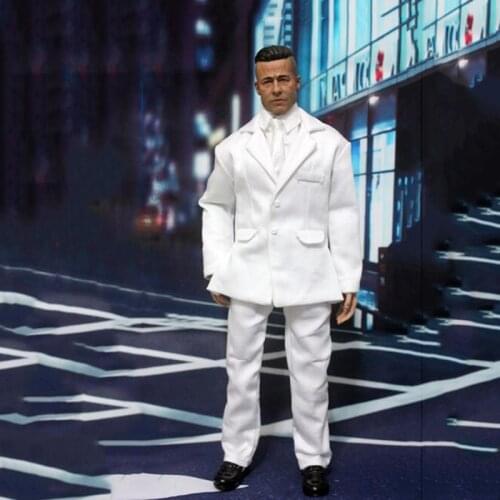 1/6 Male White Suit Coat Pants and Tie Shirt Set Models for 12''Action Figures Bodies Accessories DIY