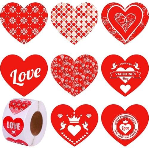 100-500pcs Valentines Day Sticker Love Heart Shaped Label Sticker Scrapbook Gift Packaging Seal Birthday Party Wedding Supplies