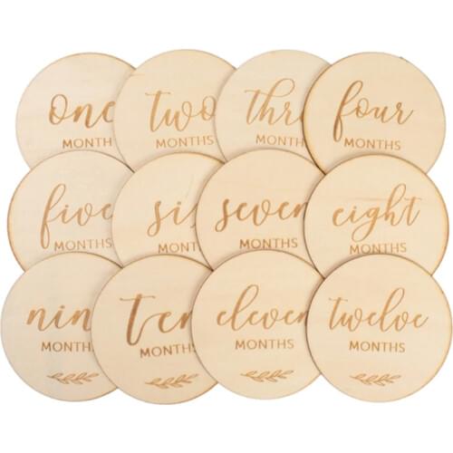 12 Pcs Baby Milestone Cards Wooden Commemorate Baby Birth Monthly Recording Discs Newborn Shower DIY Gifts
