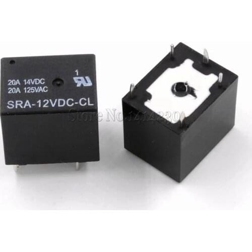 2Pcs 12V 20A DC Power Relay SRA-12VDC-CL 5Pin PCB Type In stock Black Automobile relay