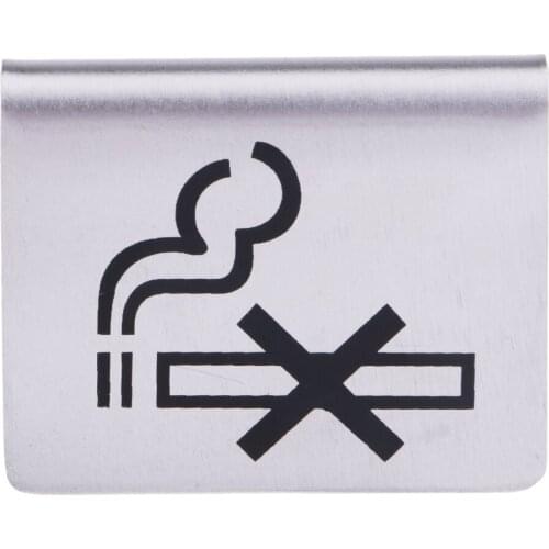 2Pcs 5.5x5x4.0cm Stainless Steel Double Side No Smoking Sign Tabletop Signs