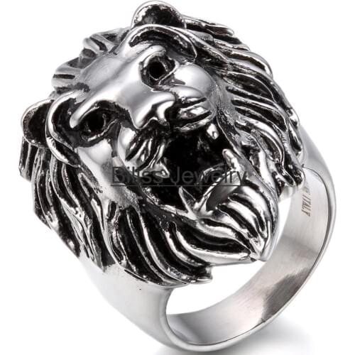 2020 New Fashion High Quality Stainless Steel Black Silver Color Lion Head Rings For Men Punk Jewelry US Size 7-14 Animal Rings