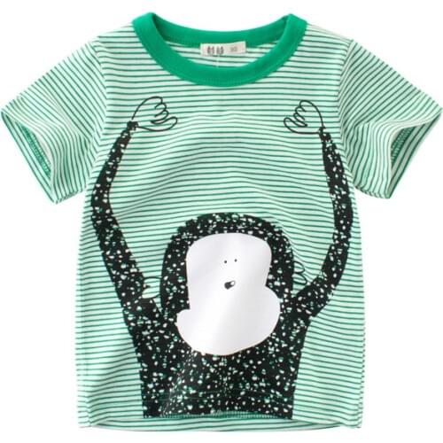 2020 New Arrival Summer Kids Baby Boys Causal T Shirts Striped Cartoon Print Short Sleeve Pullover Green T Shirts