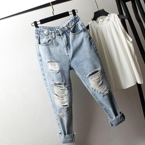 2020 Women Button Jeans High Waist Pants for Female High Elastic Skinny Stretchy Denim Fashion Loose Lift Hips Trouser E312