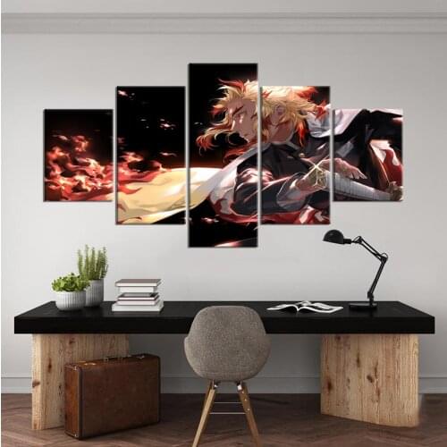5 Panel Kimetsu No Yaiba Rengoku Japan Anime Paintings Wall Art Home Decor Canvas Prints Pictures Posters Decoration Accessories