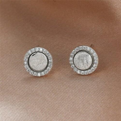 925 Sterling Silver Round Metal White Zircon Stud Earrings For Women Simple Fashion Wedding Jewelry Female Cute Crystal Earrings