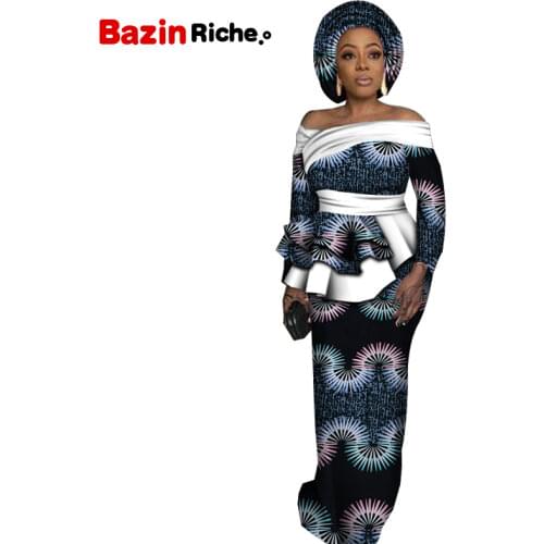 African Dresses for Women Dashiki African Traditional Clothing African Tops+Skirt+Head Scarf 3 Pieces Suit Plus Size WY5238