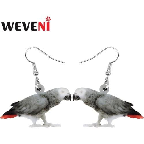 WEVENI Acrylic Gray Parrot Earrings Print Lightweight Bird Animal Dangle Drop Jewelry For Women Girl Kid Classic Gift Accessory