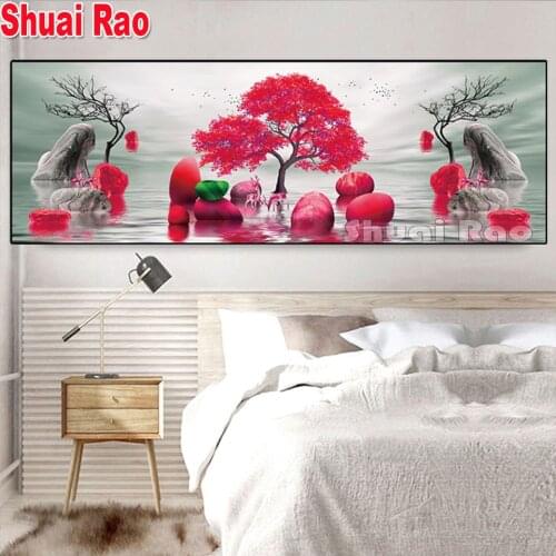 Red tree Stone Deer Full Round Diamond Embroidery Mosaic Set Diamond Painting 100% Square landscape for Living Room Decor