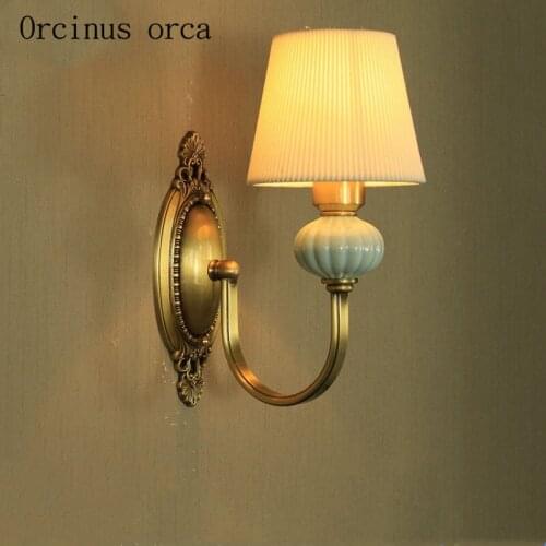 American modern minimalist all copper wall lamp living room background wall bedroom bedside lamp French classical wall lamp