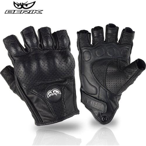 BERIK Motorcycle Gloves Half Finger Goatskin Leather Motorbike Gloves Summer Cycling Gloves Fingerless Breathable MTB Off-road